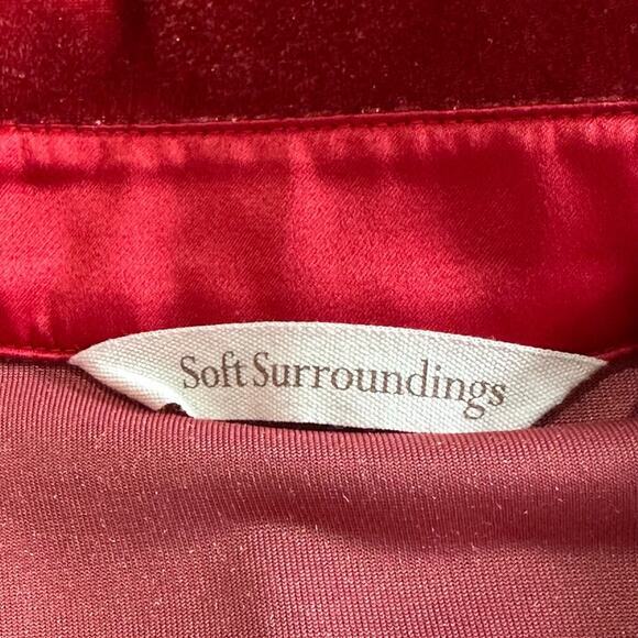 Soft Surroundings Sz L Red‎ Velvet Boyfriend Button Front Tunic Blouse Collared - Picture 3 of 12
